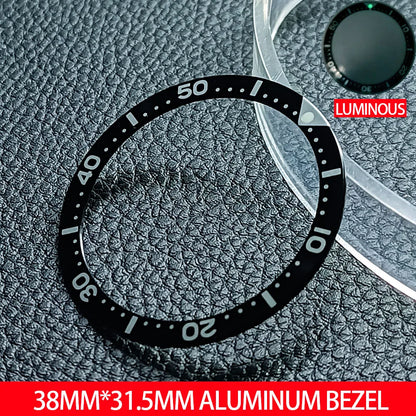 Flat luminous aluminum bezel insert for 38mm watches, durable replacement accessory.