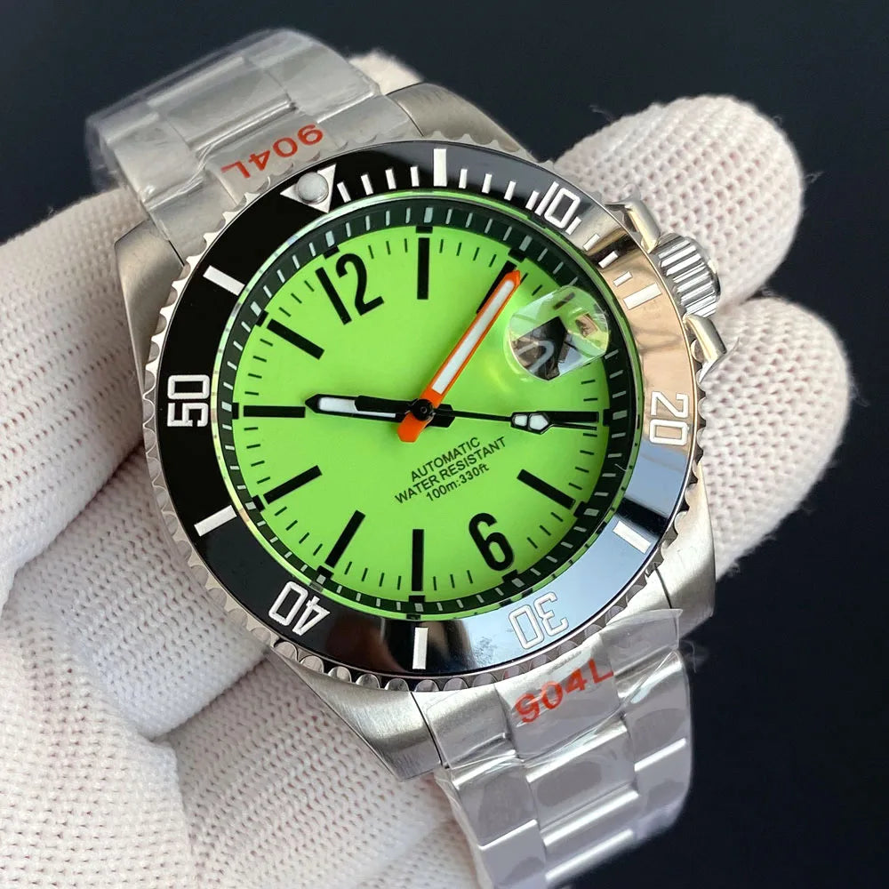 40mm Luminous Dial Date Window Sapphire Glass with Insert Bezel for NH35