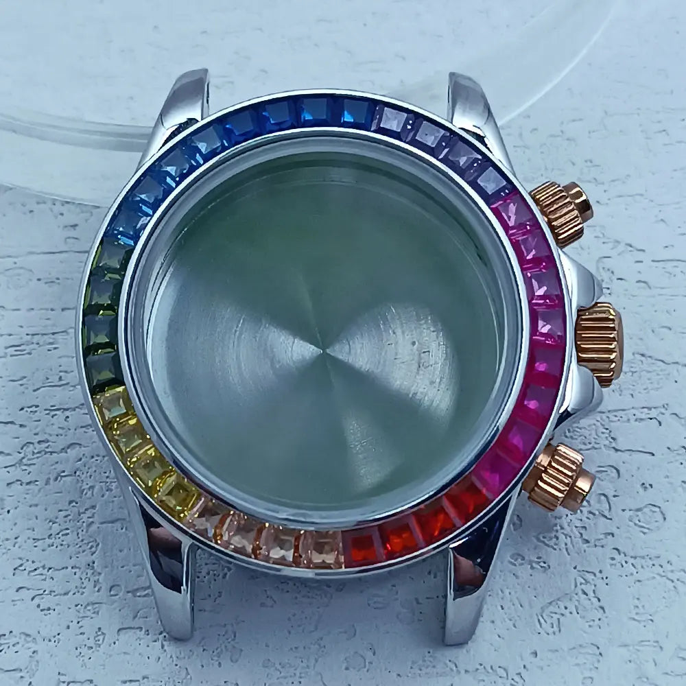 39.3mm Watch Case Stainless Steel DTN Color Diamond Bezel for VK63 Personalized