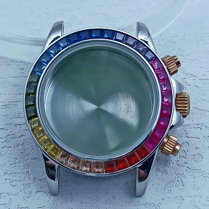 39.3mm Watch Case Stainless Steel DTN Color Diamond Bezel for VK63 Personalized