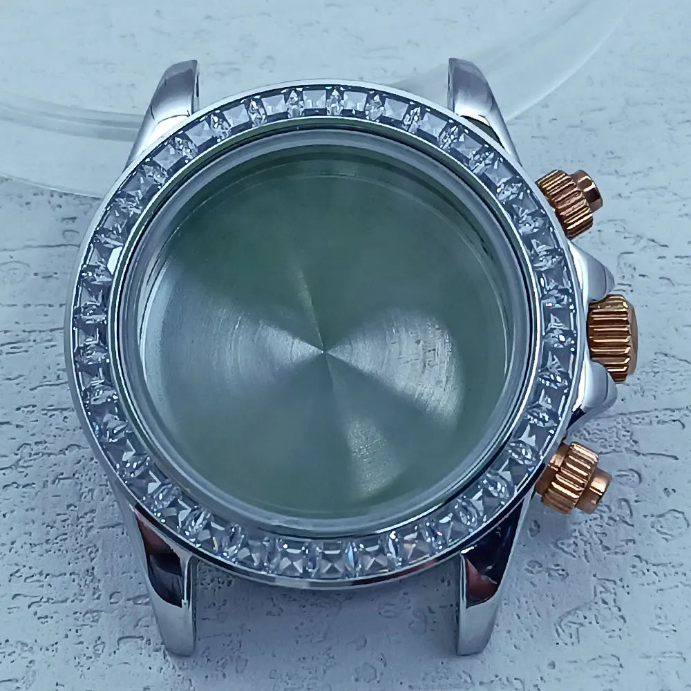 39.3mm Stainless Steel Watch Case Dtn Color Diamond Bezel 20mm Strap for VK63