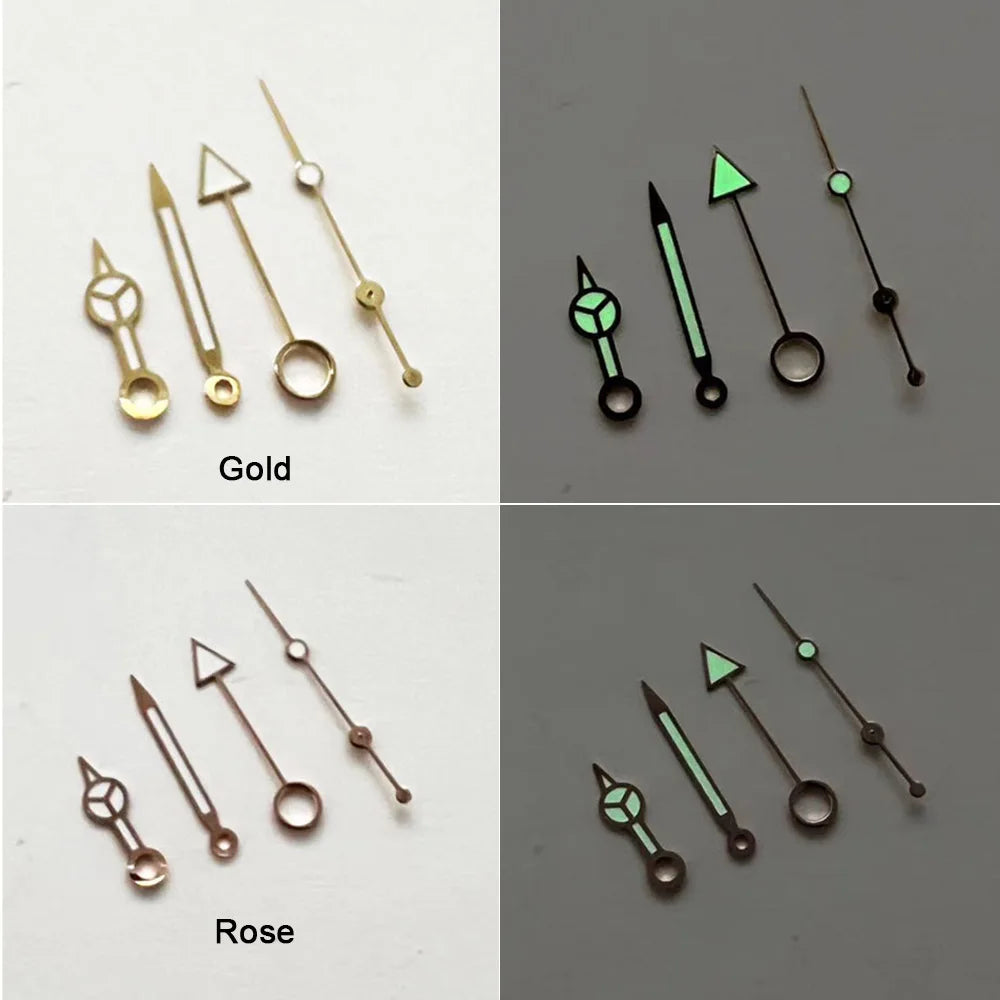 For NH34 Hands Green Luminous 4Pins GMT Hand Rose/Gold for Nh34 Movement