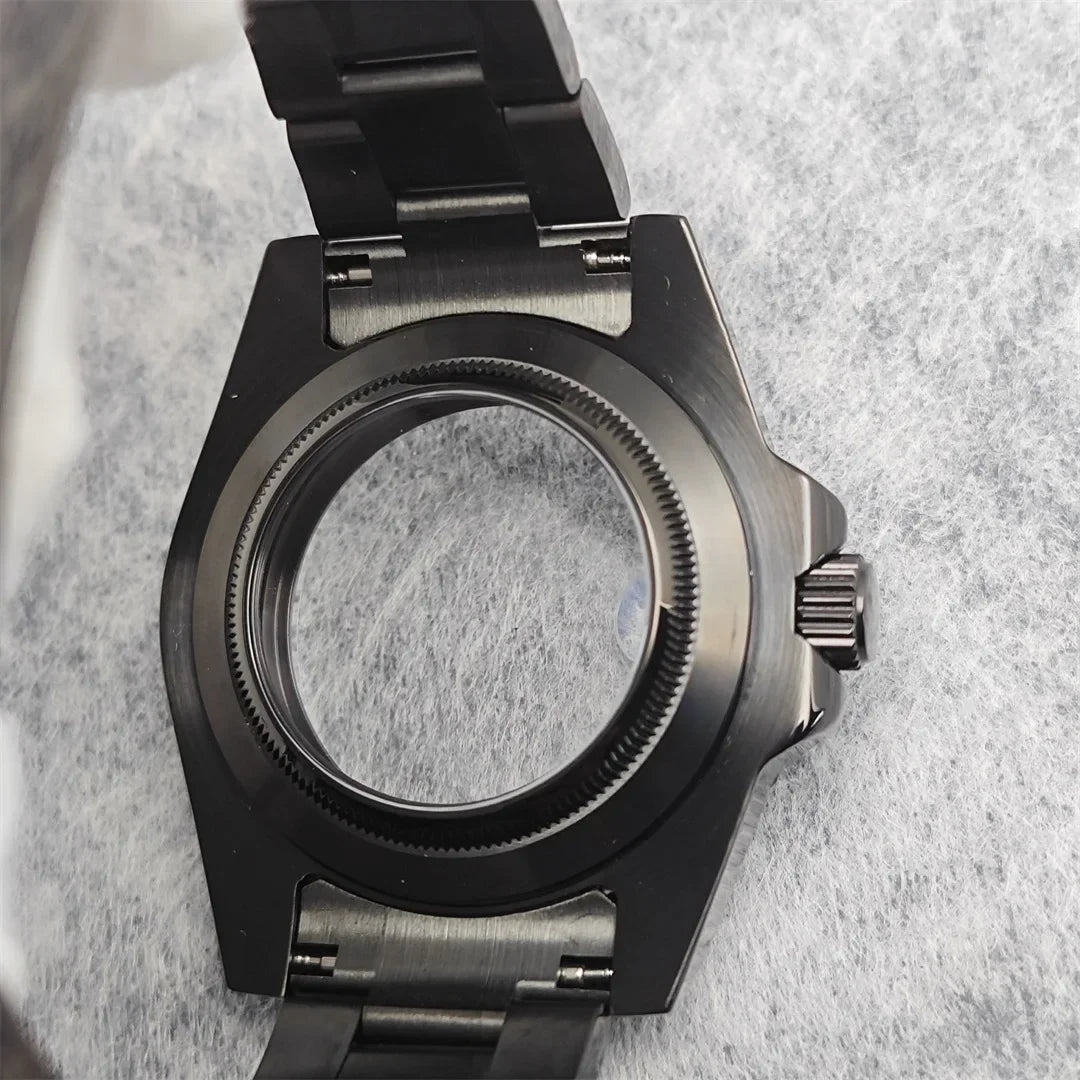 40MM Black Watch Case + Strap SUB Steel Case with Sapphire Crystal for NH35 NH36