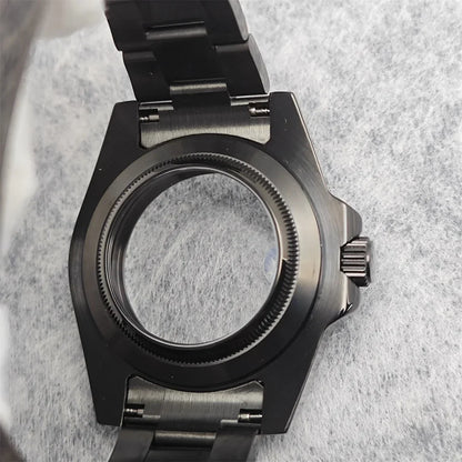 40MM Black Watch Case + Strap SUB Steel Case with Sapphire Crystal for NH35 NH36