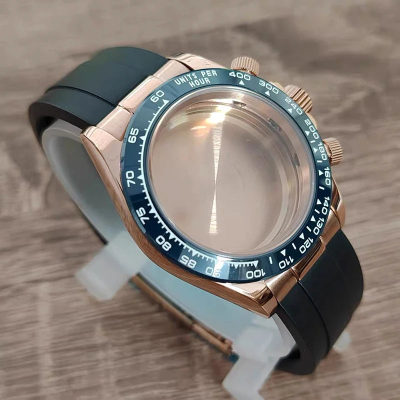 316L Steel 39mm RoseGold-Mulan Case+Watch Rubber Strap Case Fit VK63