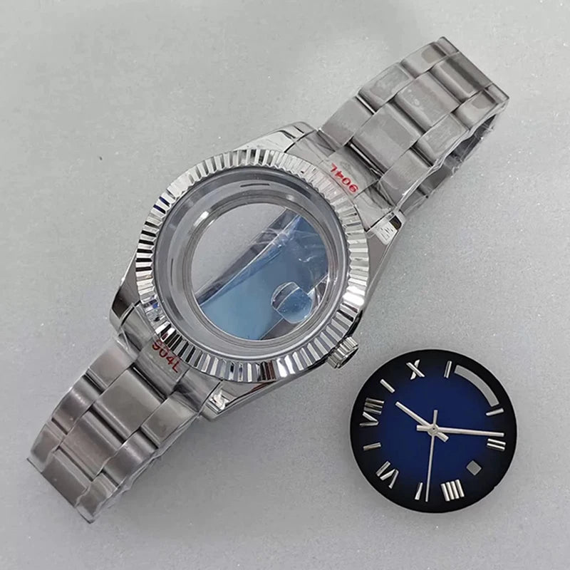 41mm Silver Watch Case+Oyster Strap+Dial+Hands 28.5mm Dial Waterproof Fit 8285