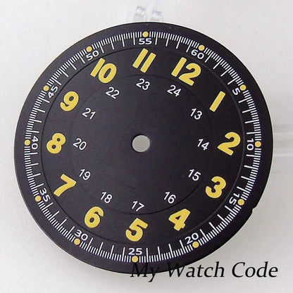 Pilot 29mm Nologo black and silver dial face for NH35 NH36 vintage diver watch mod parts