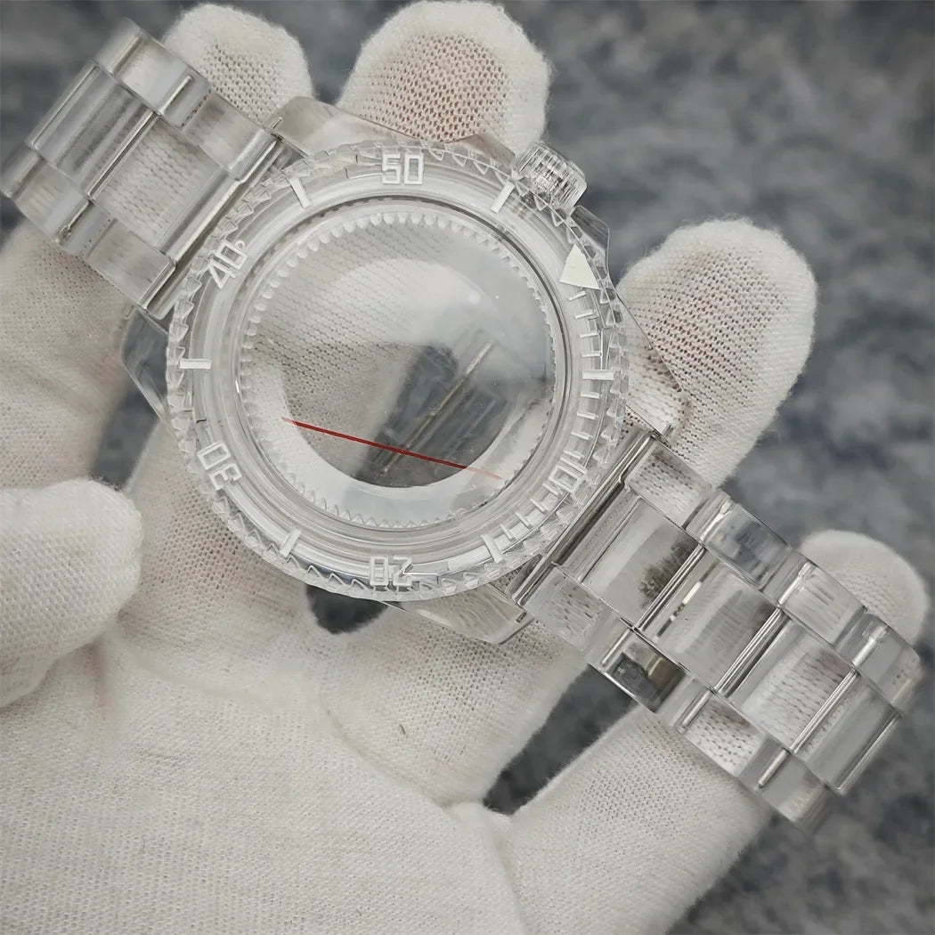 40mm Transparent Watch Case 20mm Bands Set Luminous Acrylic Case for NH35/NH36