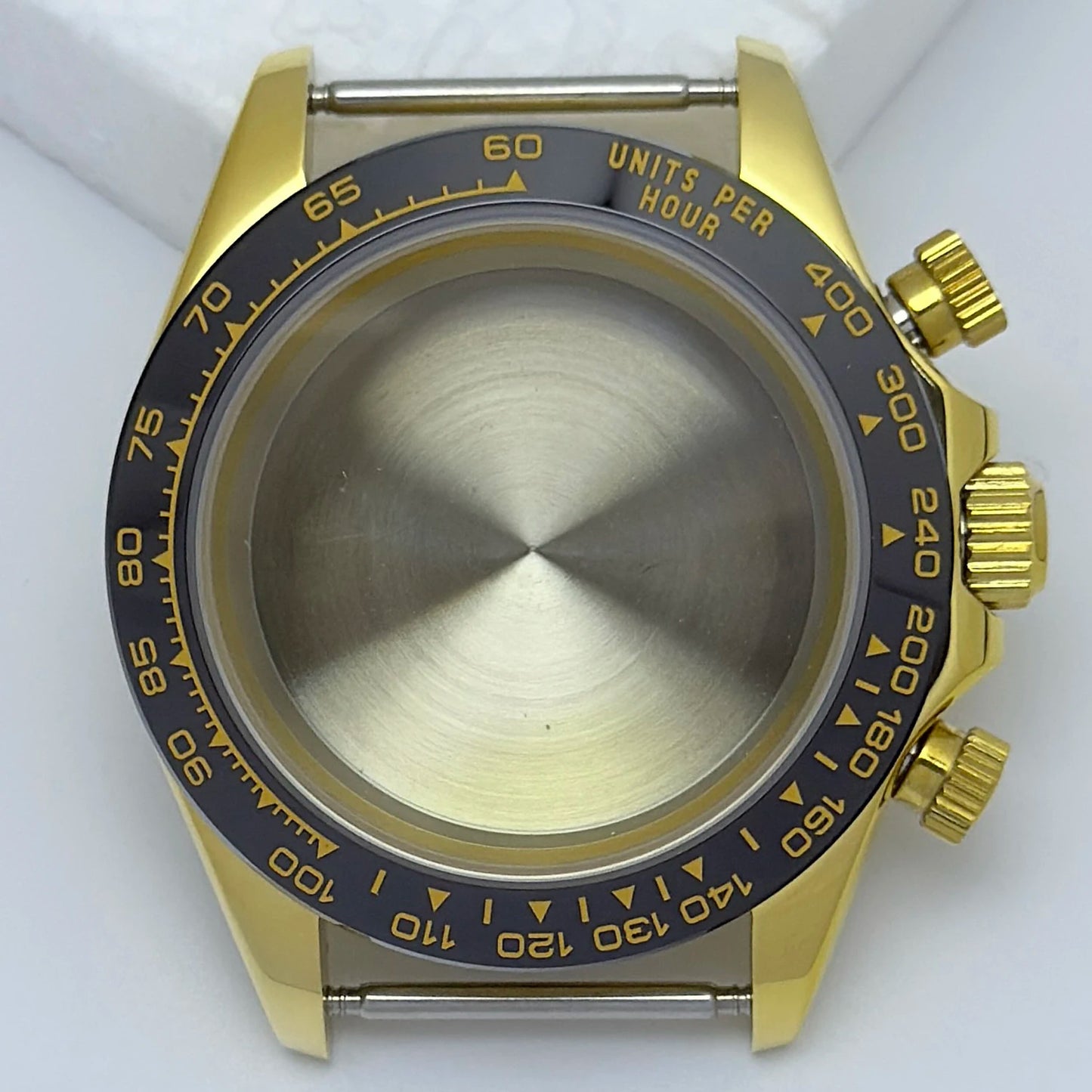 316L Steel 39mm VK63 Gold Watch Case Sapphire Glass Ceramic/Steel Bezel Fit VK63