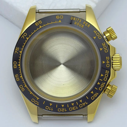 316L Steel 39mm VK63 Gold Watch Case Sapphire Glass Ceramic/Steel Bezel Fit VK63