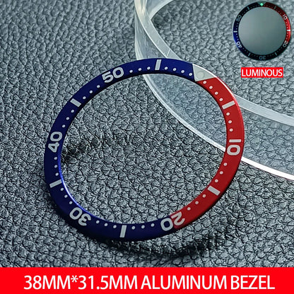 Flat luminous aluminum bezel insert for 38mm watches, durable replacement accessory.