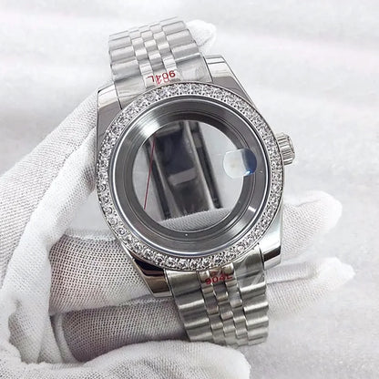 39mm/36mm Watch Case Strap Set with Diamond Bezel for NH35 NH36 Sapphire Glasse