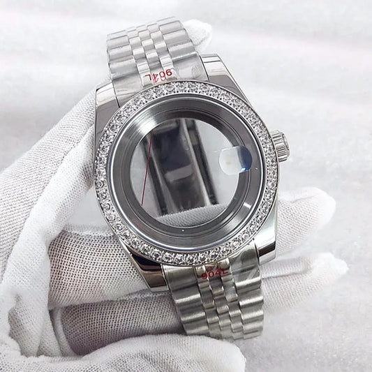 39mm/36mm Watch Case Strap Set with Diamond Bezel for NH35 NH36 Sapphire Glasse