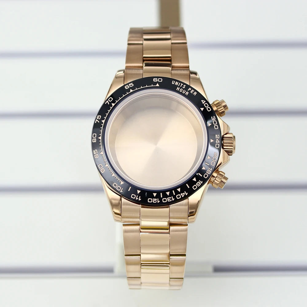39mm Watch Case Stainless Steel Watch Strap Sapphire Crystal Glass For VK63