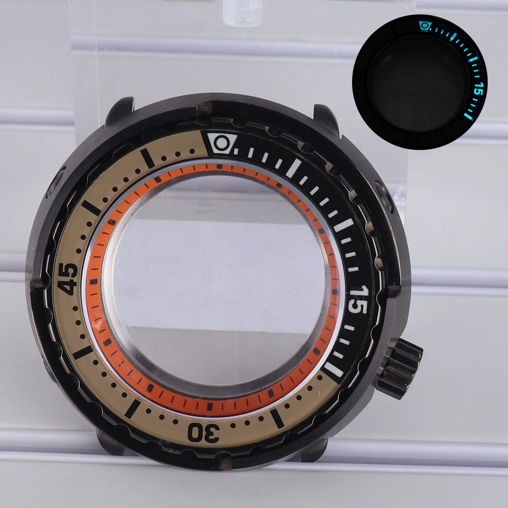 47mm Watch Case Sapphire Crystal For NH35/36 NH38 Modified Tuna Canned C3 Bezel