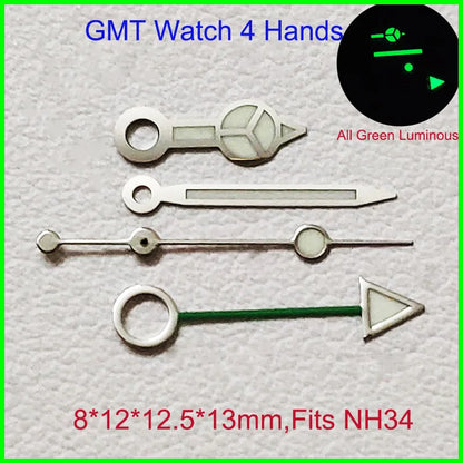 GMT Watch Hands Fit For NH34 NH35 NH36 Movement C3 Green Luminous Watches Parts