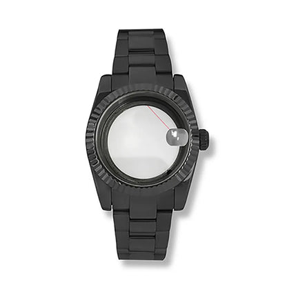 36/39mm Black Watch Case + Strap for NH35/36 Transparent Bottom Sapphire Glass