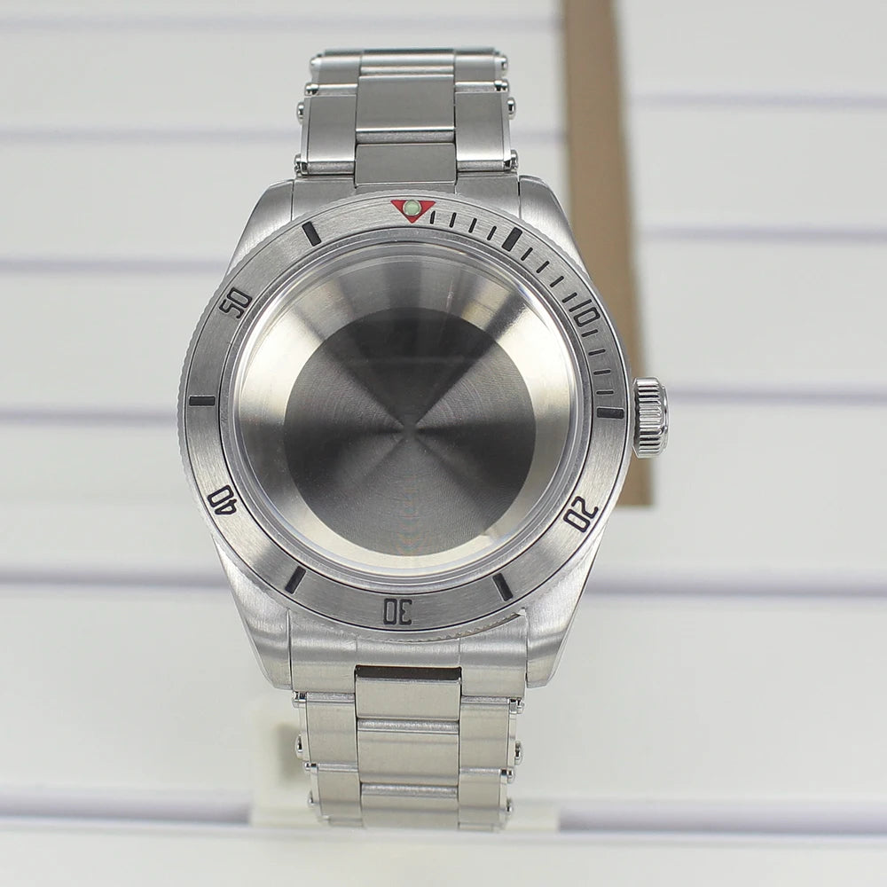 Silver 38mm Men Watch Case 316L Steel Sapphire Glass For NH35 NH36 NH38 4R36