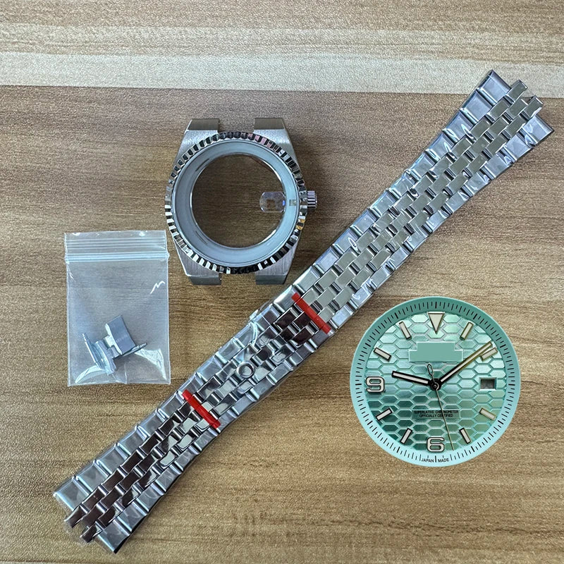 39.5mm Land-Dweller Watch Case Set Strap+Dial+Hands Lume Sapphire Glass Fit NH35