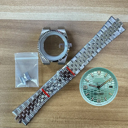 39.5mm Land-Dweller Watch Case Set Strap+Dial+Hands Lume Sapphire Glass Fit NH35