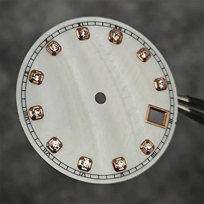 28.5mm Watch Dial / Hands Diamond Inlaid Shell of Pearl Surface for NH35 NH36