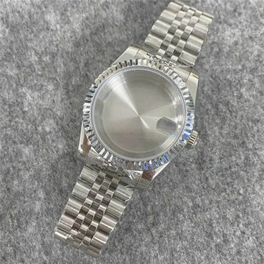 [Watch Cases] - 39mm Watch Case+Strap Kits Stainless Steel Shell for NH35/NH36 Movement Watch Cover Watchband Diy Kits