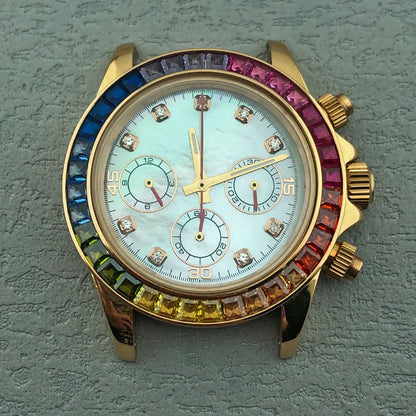 40mm Diamond Bezel Aurora Dial 316l Steel Sapphire Glass Case Suitable For VK63