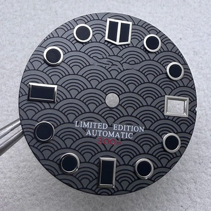 28.5mm S Logo Sea Wave Fish Scale Pattern Watch Dial Fit NH35/NH36/7S/4R