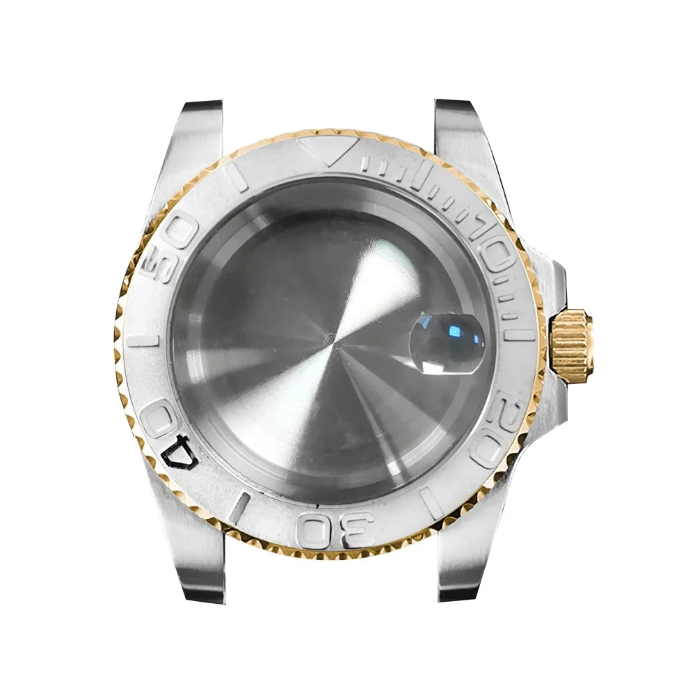 40mm Steel Gold Edge Watch Case Sapphire Date Magnifying Glass for NH35/NH36