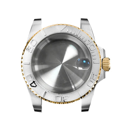 40mm Steel Gold Edge Watch Case Sapphire Date Magnifying Glass for NH35/NH36