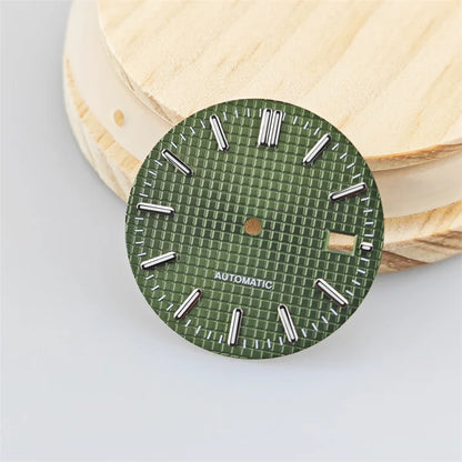 31mm Watch Dial Green Luminous Retro Silver Bar Studs Watch Faces for NH35/NH36