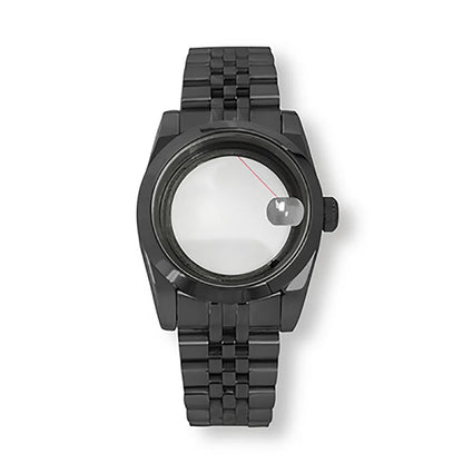 36/39mm Black Watch Case + Strap for NH35/36 Transparent Bottom Sapphire Glass