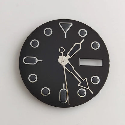 Plane sapphire glass watch case with ceramic bezel, stainless steel, fits NH35/NH36 movement, waterproof design.