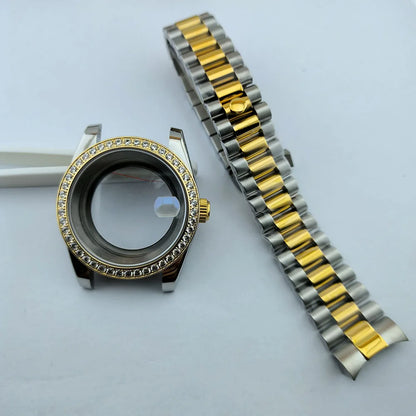 Diamond Decorated Steel Watch Case with Sapphire Glass Waterproof Fit NH35/NH36
