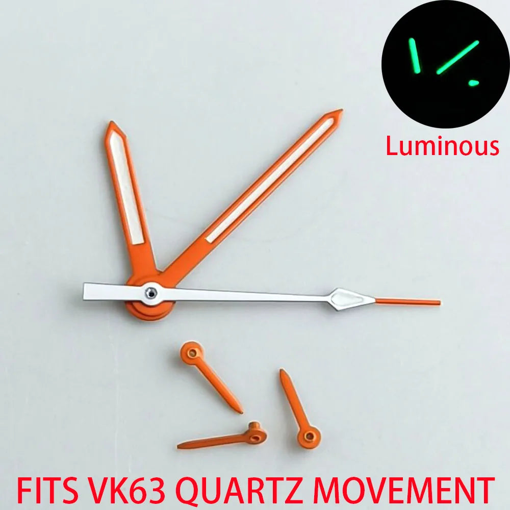 Green luminous watch hands for VK63 VK63A quartz movement, enhancing readability and style