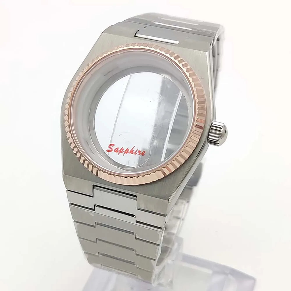 40MM Transparent Bottom Steel  Watch Case Sapphire Strap Set for NH35/36/38/70