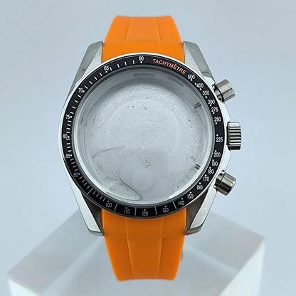 Stainless Steel Watch Case Sapphire Glass Rubber Strap Fit 32.5mm Dial for VK63