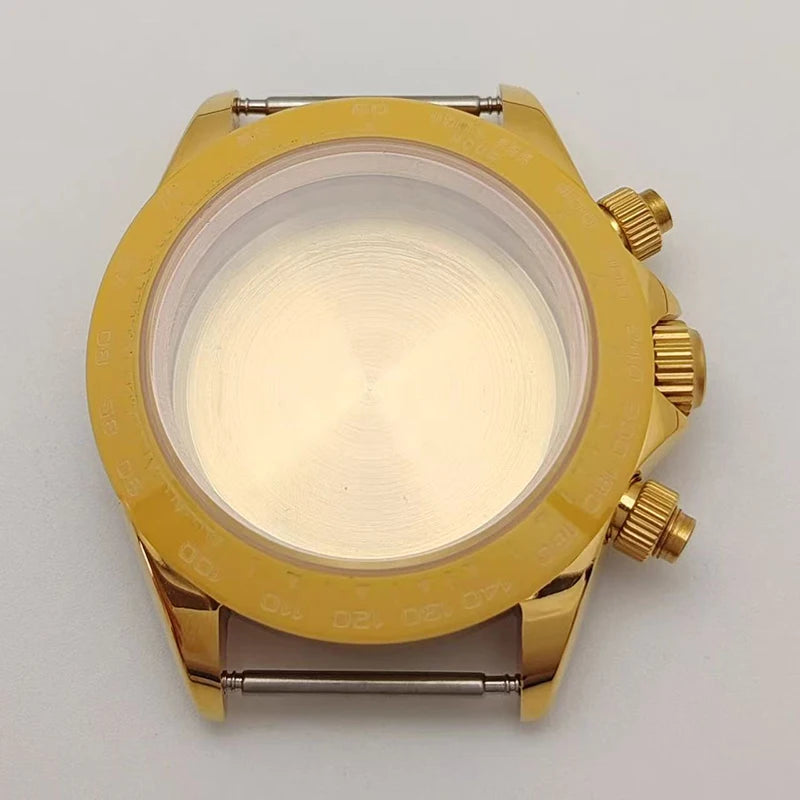 39mm Watch Case with Earth Gold Ceramic Bezel Compatible with VK63 Three-Eye