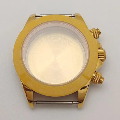 39mm Watch Case with Earth Gold Ceramic Bezel Compatible with VK63 Three-Eye