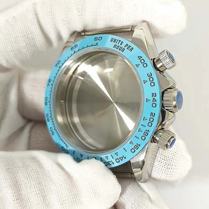 39MM Watch Case for VK63 Blue Ceramic Bezel Sapphire Glass 316L Steel Case