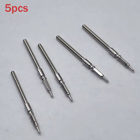 Set of 5 ETA2824 watch winding stems for precise watch repair and movement maintenance.