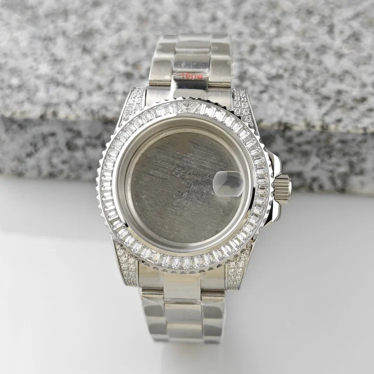 40.5mm Watch Case Set SUB Diamond Ring with Sapphire Glass for H35/NH36/NH34/4R35/4R35