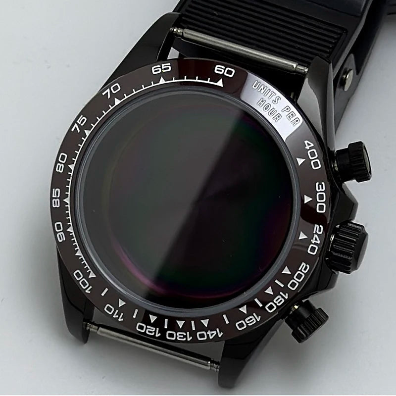 316L Steel 39mm Black Watch Case Sapphire Glass Ceramic/Steel Bezel Fit VK63