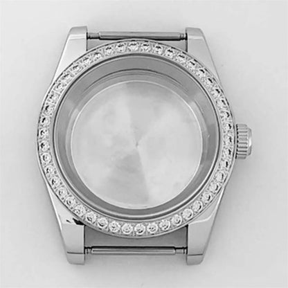 39mm Diamond Watch Case for NH35/36 Sapphire Glass Crystal Bezel Stainless Steel