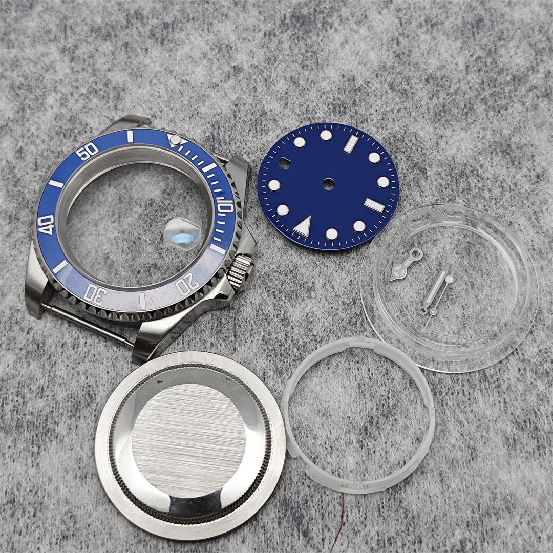 40MM Steel Watch Case Set SUB Case Sapphire Crystal for MingZhu 2813 8215