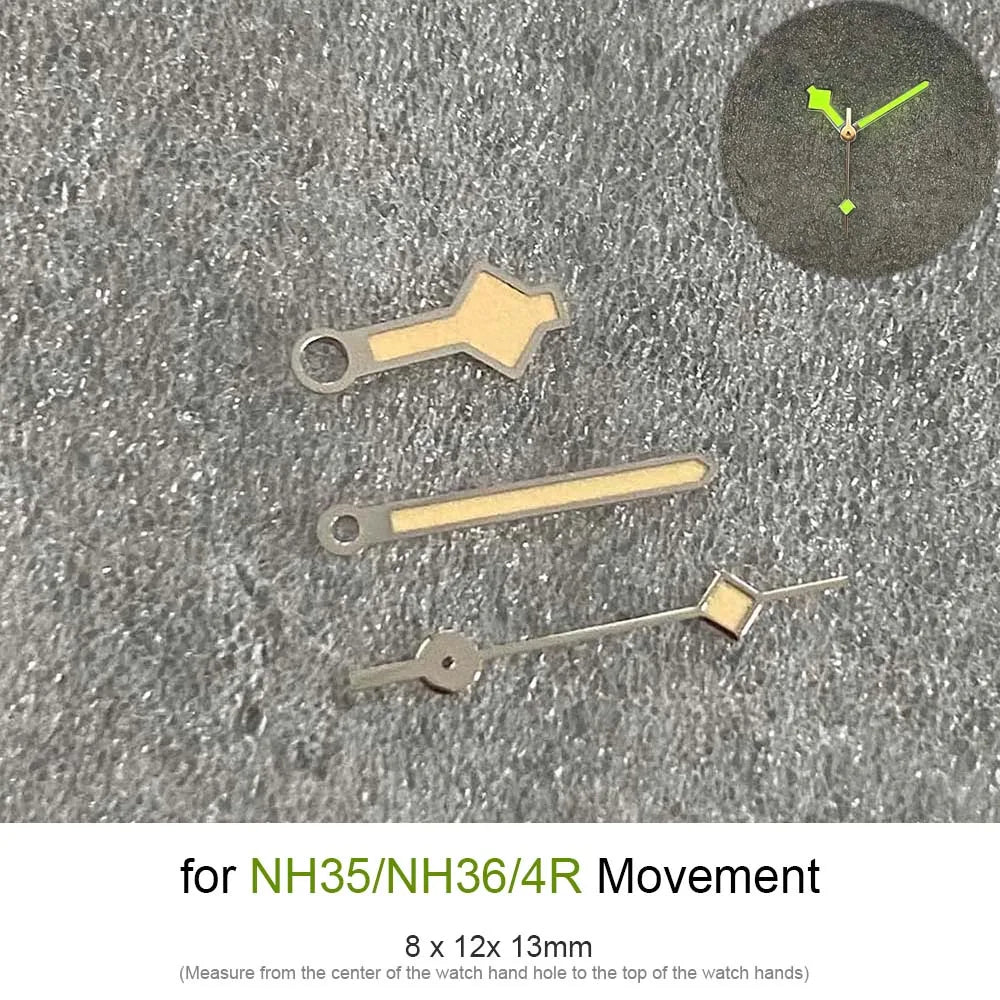 Silver Trim Orange Watch Hands Pointers with Green Luminous for NH35 NH36