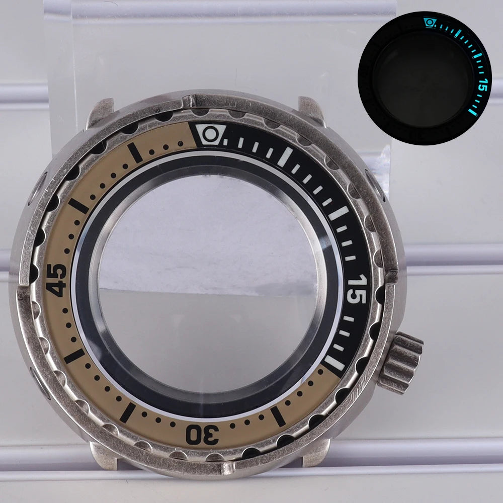 47mm Watch Case Sapphire Crystal For NH35/36 NH38 Modified Tuna Canned C3 Bezel