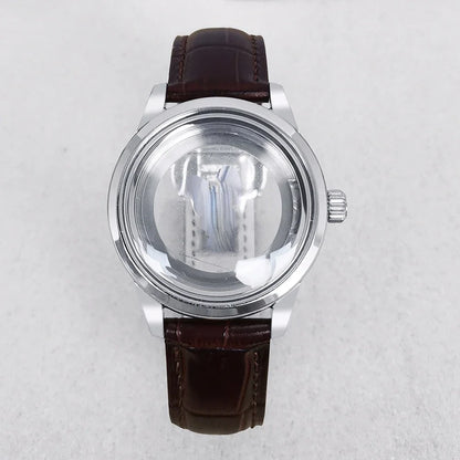 39MM Bubble Watch Case Butterfly Double Buckle Leather Strap for NH35/NH36/4R/7S
