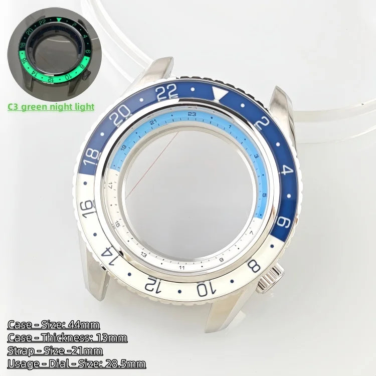 44mm Watch Case Green Luminous GMT Sprite Bezel Diving Case for NH34/NH35