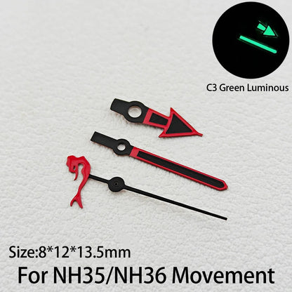 For NH35/NH36 Hands Marine Life Shape Series C3 Green Luminous Dolphin/Mermaid